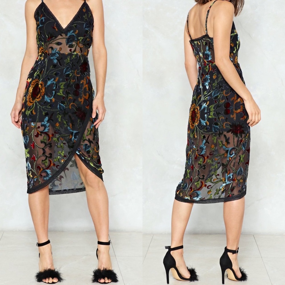 SOLD Nasty Gal Velvet Floral Dress - Picture 1 of 5